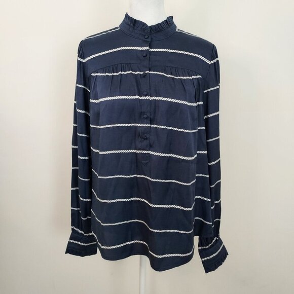 Vineyard Vines Silk Blend Twill Ruffle Collar Long Sleeve Blouse Size Medium - Picture 1 of 11